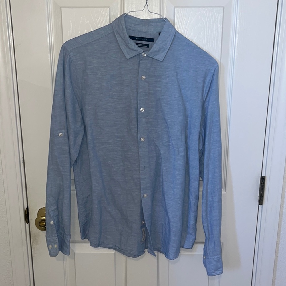 Perry Ellis Long Sleeve Button Down Linen Shirt Men’s Medium Sleeve Button Ties